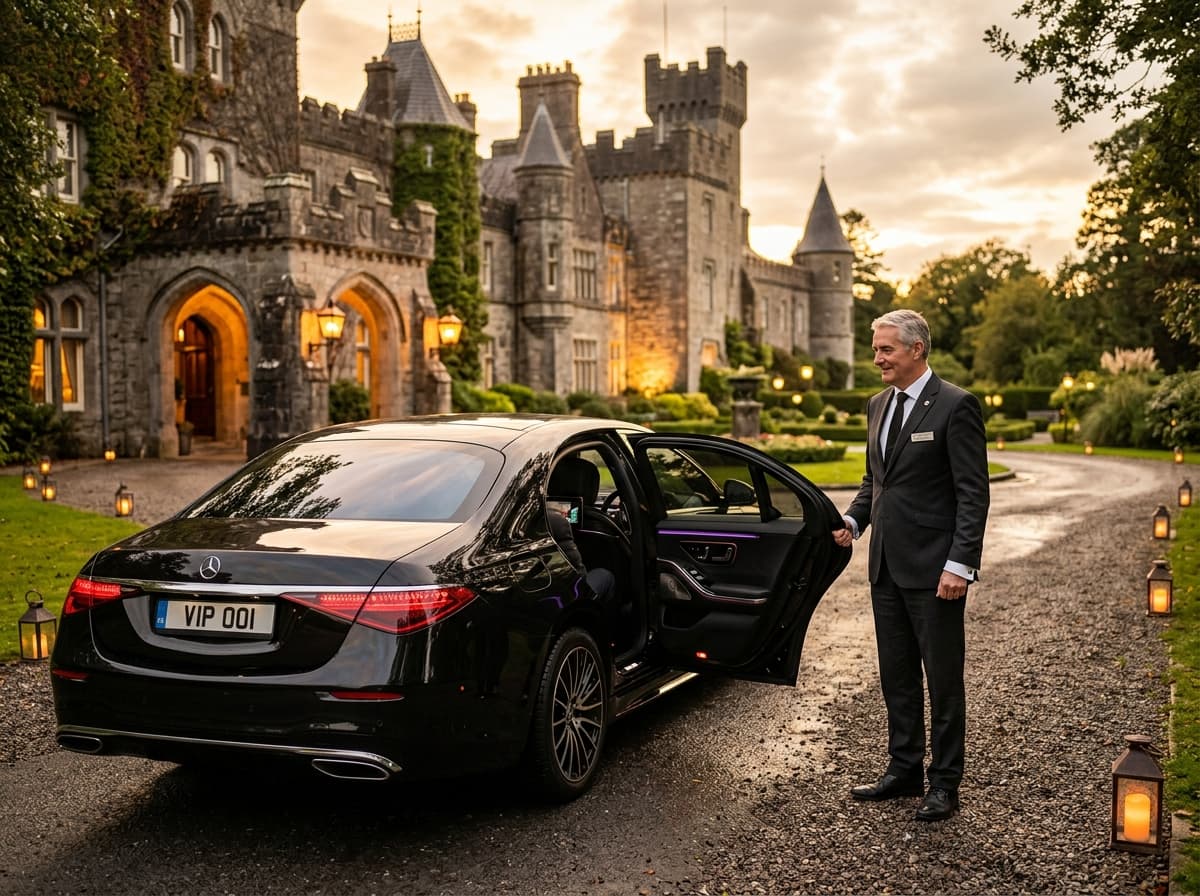 Bespoke private chauffeur service with Mercedes S-Class at an Irish Castle
